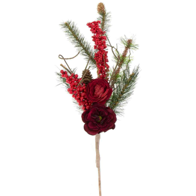 Gałązka świąteczna STROIK róża głóg sosna RED 50 cm