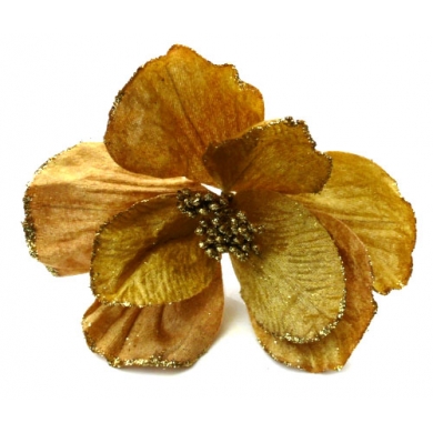W180 Magnolia główka na łodyżce GOLD brokat