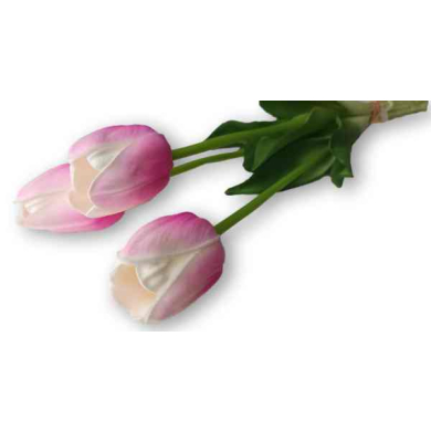 Tulipan silikonowy JAK ŻYWY gałązka guma 3 sztuki PINK/CREAM